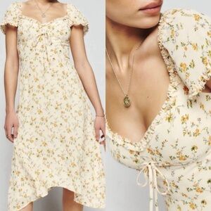 Reformation Maebry Midi Dress Julius Cream Yellow Floral 10